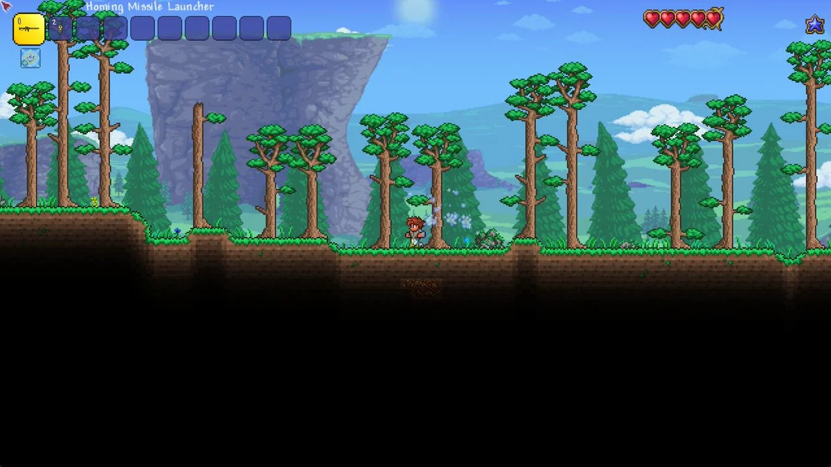 Terraria landscape and weapon interface from the published modding demonstration