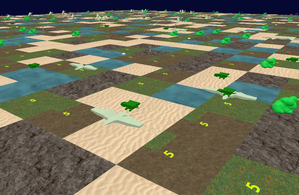 Æther.Garden strategy gameplay with units and resources across a tiled landscape
