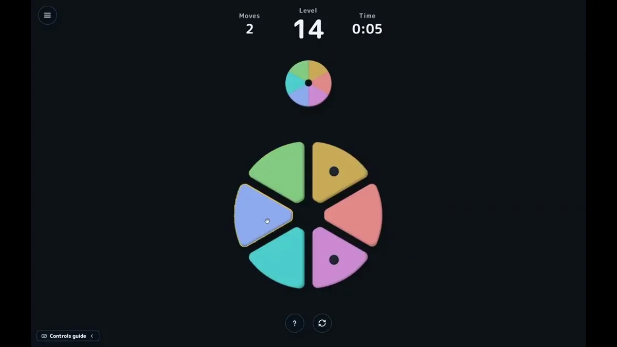 COLORDER gameplay with a circular arrangement of colored pieces to put in order