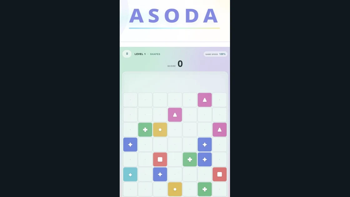 INTERSECT board with coloured shapes separated by empty cells