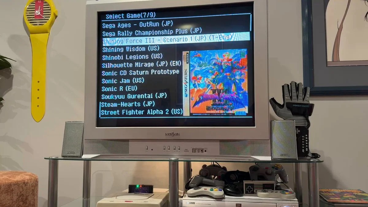 Sonic CD selected on the display in Kurt Elster’s Sega Saturn port demonstration